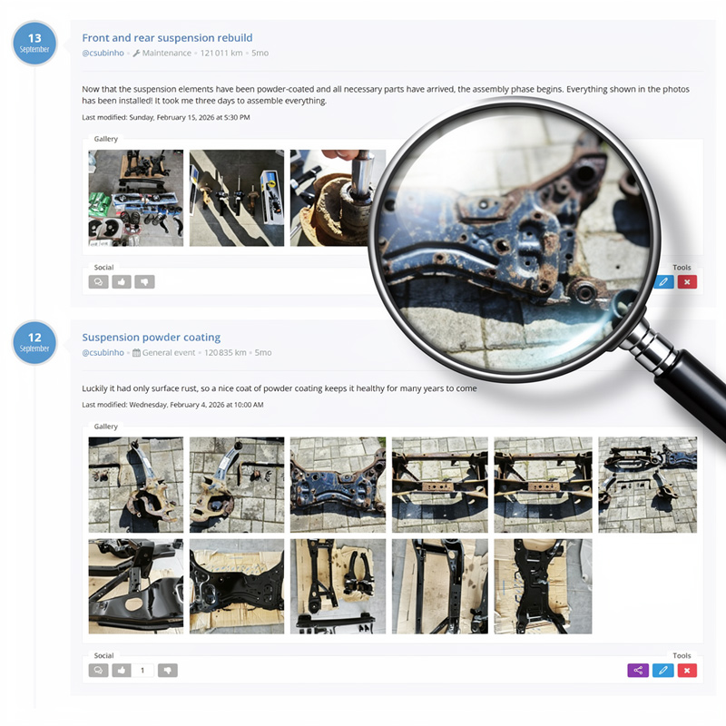 Tracking car build details and maintenance — oil changes to engine swaps